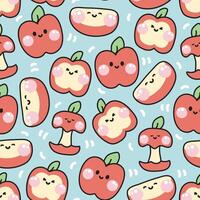 sin costura modelo de linda manzana sonrisa cara fondo.catoon personaje diseño.fruta y vegetal mano imagen.fresca.dibujada para Tarjeta, póster, pegatina, impresión pantalla.kawaii.ilustracion. vector