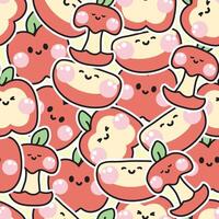 Seamless pattern of cute apples smile face sticker background.Catoon character design.Fruit and vegtable hand drawn.Fresh.Image for card,poster,sticker,print screen.Kawaii.Illustration. vector