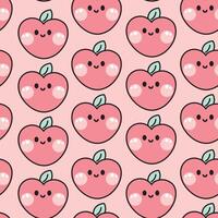 Seamless pattern of cute peach smile face background.Catoon character design.Fruit and vegtable hand drawn.Fresh.Image for card,poster,sticker,print screen.Kawaii.Illustration. vector