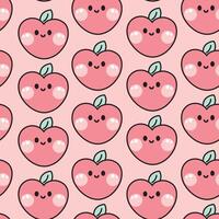 Seamless pattern of cute peach smile face background.Catoon character design.Fruit and vegtable hand drawn.Fresh.Image for card,poster,sticker,print screen.Kawaii.Illustration. vector