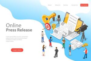 Isometric flat landing page template of internet press release. vector