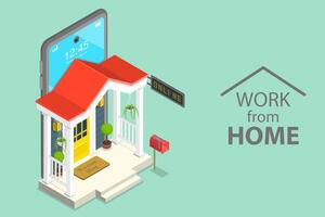 3D Isometric Flat Concept of Working at Home. vector