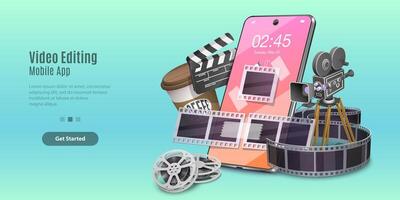 Concept of Mobile Editing App, Motion Design Studio Software. vector