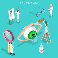 Isometric flat concept of ophthalmology, eyesight check up. vector