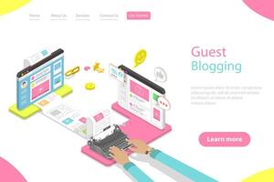 Isometric flat landing page template of guest blogging. vector