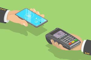 3D Isometric Flat Concept of Contactless Secure Payment Using Smartphone. vector