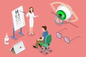 Isometric flat concept of ophthalmology, eyesight check up. vector