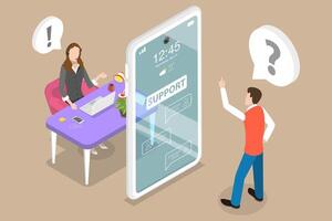3D Isometric Flat Concept of Customer Support Mobile App. vector