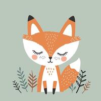 Cute cartoon fox. Hand drawn illustration in Scandinavian style. vector