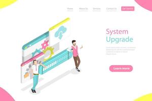 Isometric flat landing page template of data transfer process. vector