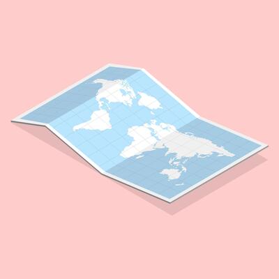 3D Isometric Flat Concept of Paper Map