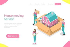 Isometric flat landing page template of house moving. vector