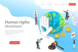 Isometric flat landing page template of civil and human rights. vector