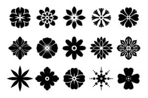 Set of black floral patterns isolated. Collection of flowers for design and print. Decorative elements for ornaments. vector