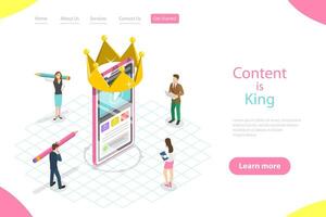 Isometric flat landing page template of content is king, copywriter. vector