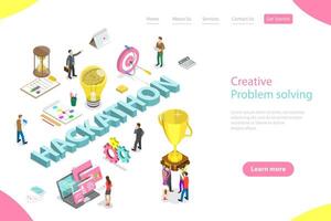 Isometric flat landing page template of hackathon. vector