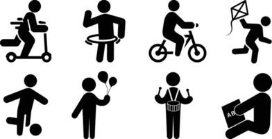 Happy children day Icons collection. Read book, Cycling, balloon symbol. vector