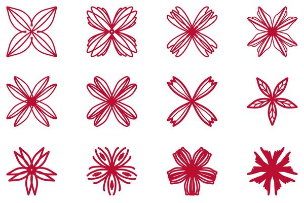 Botanical flower design set. Decorative floral