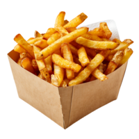 French fries on a carton box on isolated transparent background png