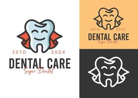 súper dentista con capa dental clínica logo ilustración diseño vector