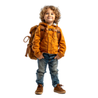 Kid student with backpack on isolated transparent background png