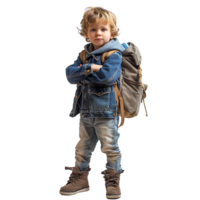 Kid student with backpack on isolated transparent background png