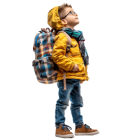 Kind Schüler mit Rucksack auf isoliert transparent Hintergrund png