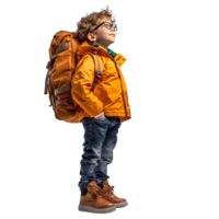 Kid student with backpack on isolated transparent background png