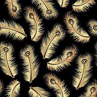 Gold and Black Feather Seamless Pattern Design vector