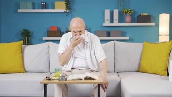 Sick man whose bones hurt when he sneezes. video