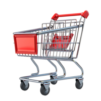 3d render trolley shopping cart on isolated transparent background png