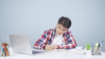 Concentrated man working on laptop. video