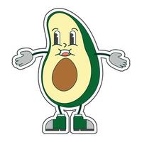 Groovy Cute Avocado Character Isolated on White Background vector