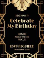 Art Deco Great Gatsby Style Birthday Invitation Design with Stripes vector