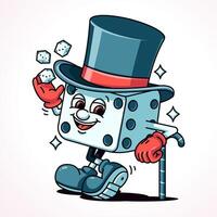 Dice with tophat, cartoon mascot vector