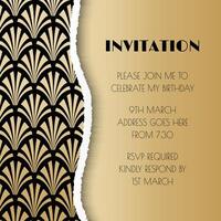 Light Gold Art Deco Great Gatsby Style Birthday Invitation Design with Shell Pattern vector