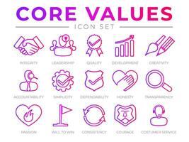 Company Core Values Outline Icon Set in Bright Gradient Red Purple Color vector