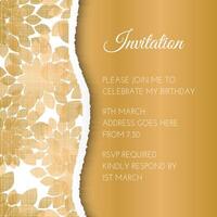 Elegant Gold Abstract Leaf Birthday or Wedding Invitation Design vector