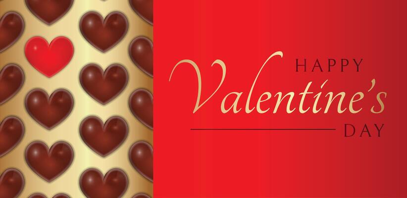 Red and Gold Happy Valentine's Day Illustration with Heart Chocolate Desserts