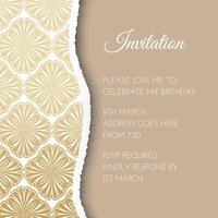 Light Gold Art Deco Great Gatsby Style Birthday Invitation Design in Beige vector