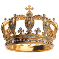 Golden king crown with gem on isolated transparent background png