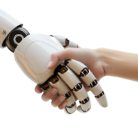 Ai robot hand handshake with human hand on isolated transparent background png