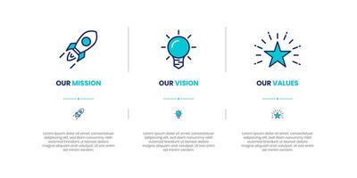 Mission, Vision and Values of company with text. Company infographic Banner template. Modern flat icon design. Abstract icon. Purpose business concept. Mission symbol illustration. vector