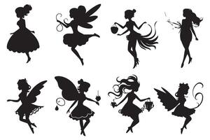 silhouettes Magical fairies in the cartoon style vector