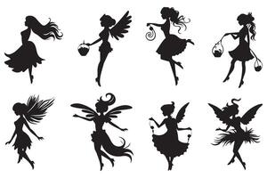 Set of silhouettes Magical fairies in the cartoon style free design vector