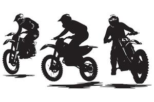 set of Silhouette Biker rider lifts the front wheel free design vector