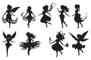 Set of silhouettes Magical fairies in the cartoon style free design vector