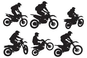 motocross carreras, motocross corredor saltando en un motocicleta, aislado silueta, frente vista. tinta dibujo, estilo libre motocross Pro diseño vector