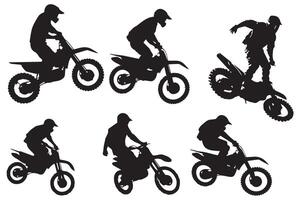 motocross carreras, motocross corredor saltando en un motocicleta, aislado silueta, frente vista. tinta dibujo, estilo libre motocross Pro diseño vector