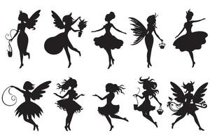 Set of silhouettes Magical fairies in the cartoon style free design vector